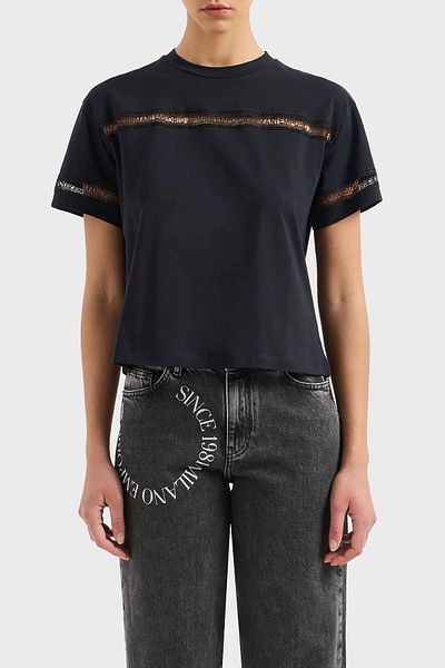 Emporio Armani تي شيرت قطني بقصة عادية ورقبة دائرية تي شيرت 3D2T7J 2JIDZ 0927