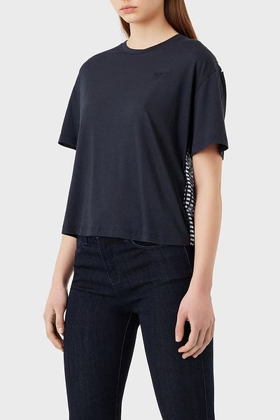 Emporio Armani تي شيرت قطني مطبوع من الخلف برقبة دائرية تي شيرت 3r2t8q 2jtaz F910