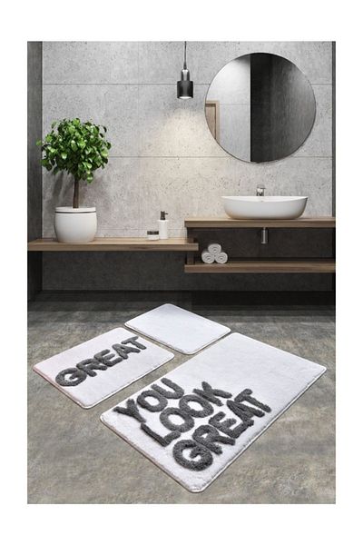 Chilai Home White Set of 3 - Bathroom Rug and Mat Acrylic