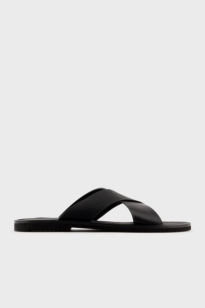 Emporio Armani Genuine Leather Flat Slippers Men's SLIPPERS X4P125 XN789 K001