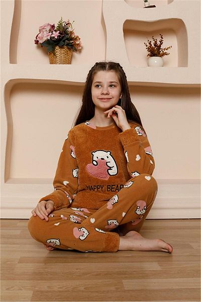 Akbeniz Комплект пижама WelSoft Fleece за момиче - млечнокафяв 20523