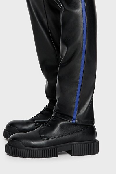 Armani Exchange High Waist Regular Fit Leather Trousers with Contrast Side Stripes TROUSERS 6RYP32