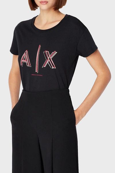Armani Exchange Tricou cu logo din bumbac Boyfriend Fit Tricou cu decolteu triplu Tricou 3rytej Yj16z