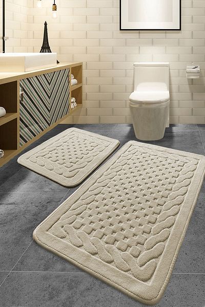 Chilai Home Bambi Cotton Beige Σετ 2 χαλιών μπάνιου που πλένονται, αντιολισθητική βάση Tpmk
