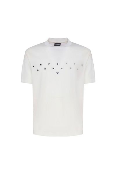 Emporio Armani تي شيرت رجالي من القطن قصير الطول مريح مناسب للاستخدام اليومي باللون الأبيض 3D1TA2 1JUVZ-01B2
