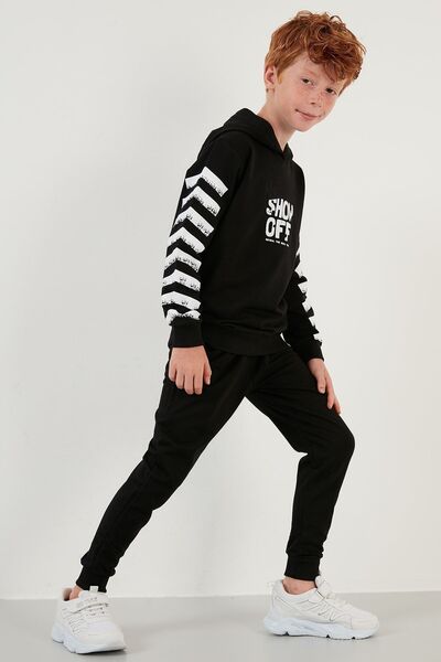 Lela Cotton Printed Hooded Boy Suit with Pockets 5922016