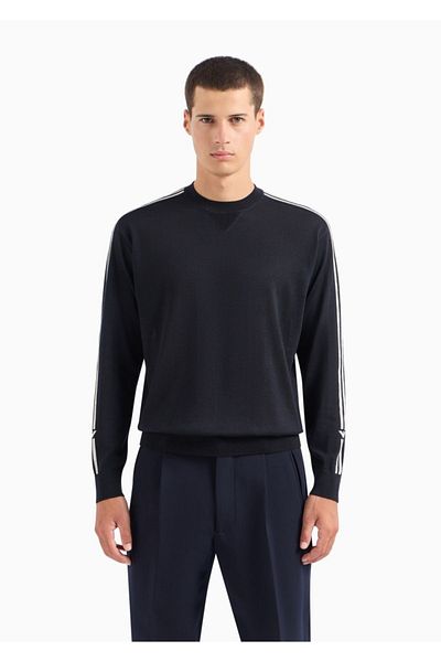 Emporio Armani Мъжки пуловер с лого на марката и детайлно кръгло деколте, стандартна кройка, тъмносин1 6R1MXG 1MNGZ-F985