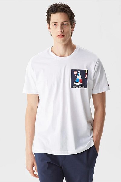 Nautica Ανδρικό μπλουζάκι με λογότυπο με λαιμόκοψη 100% βαμβάκι - V35434T 1BW