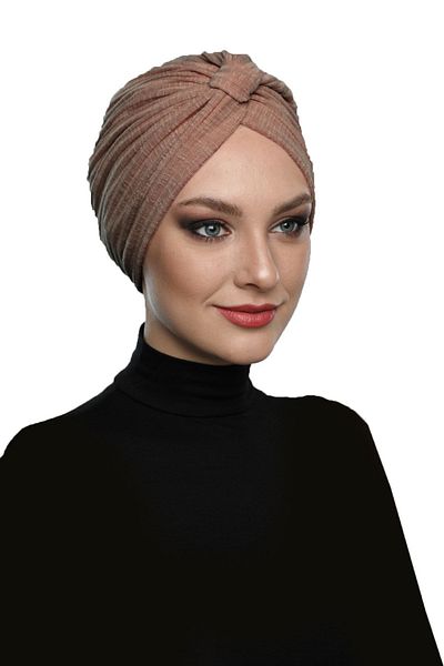 fidan bone Cinnamon Color Ready Turban Hijab Pool Cap with Cotton Banded Cross Lining