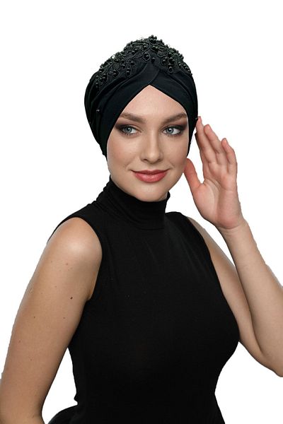 fidan bone Ripped Lined Embroidered Black Lace Motif Ready-made Hijab Hijab Evening Dress Bonnet