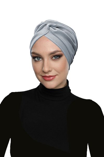 fidan bone Cross Ribbed Combed Cotton Light Gray Ready-made Headscarf Hijab Pool Bonnet