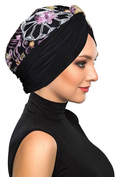 fidan bone Authentic Embroidery Motif Lined Ready Made Hijab Bonnet