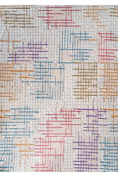 RENKLİBUTİK 6 M2 Modern Patterned Velvet Textured Carpet Cover - Non-Slip and Elastic