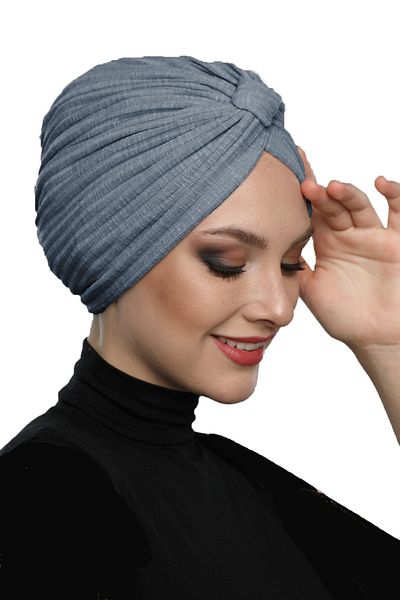 fidan bone Cotton Banded Cross Lined Dark Gray Instant Turban Hijab Pool Cap
