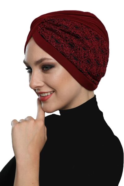 fidan bone غطاء رأس جاهز من نوع كروس بوكلت باللون الأحمر الداكن، مناسب للاستخ...