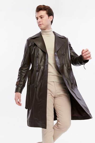 CE-YIL DERİ ÜRÜNLERİ Genuine Leather Men's Trench Jacket