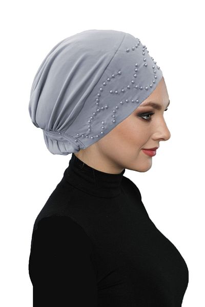fidan bone Ανοιχτό γκρι έτοιμο καπό Hijab τουρμπάνι με πόμολο