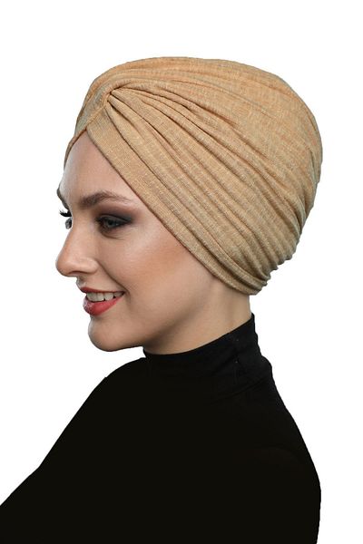 fidan bone Cross Combed Lined Honey Color Ready Turban Hijab Pool Cap