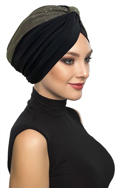 fidan bone Specially Designed Black with Black-gold Pique Pattern Lined Ready-Made Hijab Hijab Evening Dress Bonnet