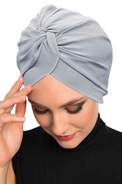 fidan bone Ανοιχτό γκρι έτοιμο τουρμπάνι Hijab με σταυρωτό γάντζο εξωτερικό και καπάκι πισίνας