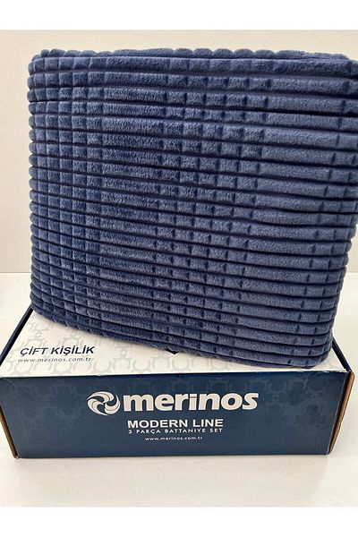Merinos طقم بطانية فردية مكون من قطعتين من Modern Line - أزرق داكن