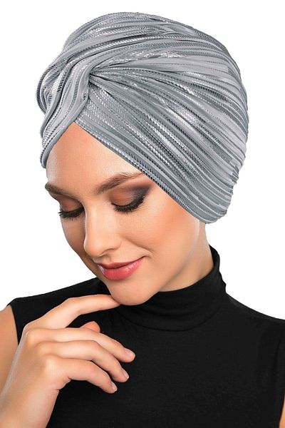 fidan bone Βραδινό καπό Hijab με πλισέ φύλλο ανοιχτό γκρι έτοιμο τουρμπάνι