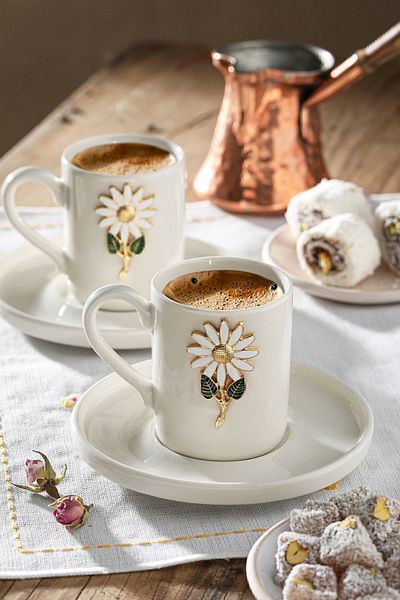 WERONY Daisy Figured 2-piece Porcelain Coffee Cup Set - 4 Pieces, 100ml