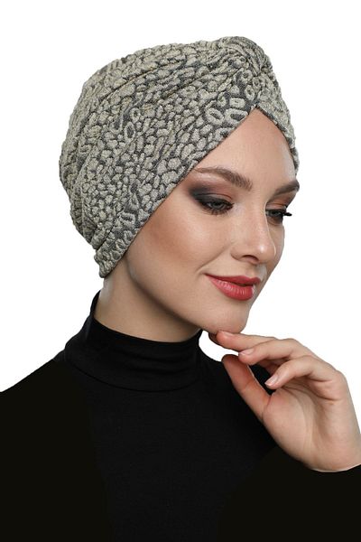 fidan bone Στιγμιαίο καπό Hijab Turban με επένδυση μπεζ με ταινία μπροκάρ