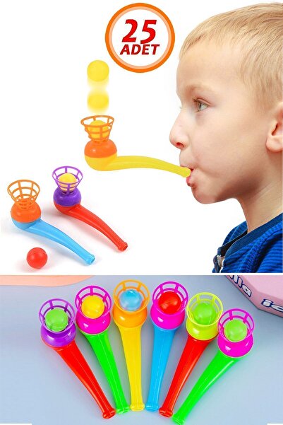 Bundeba 25 Adet Saksafon Top Üfleme Oyunu Karne Hediyesi Eğitici Oyuncak Popit Pipet Nefesle Top Kaldırma