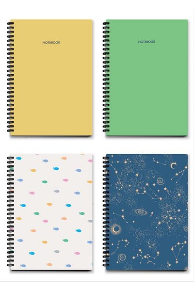 AKILLICA A5 4-Piece Lined Spiral School Notebook Set - 13.5X19.5 Cm, 64 Sheets Notebook with Cardboard Cover
