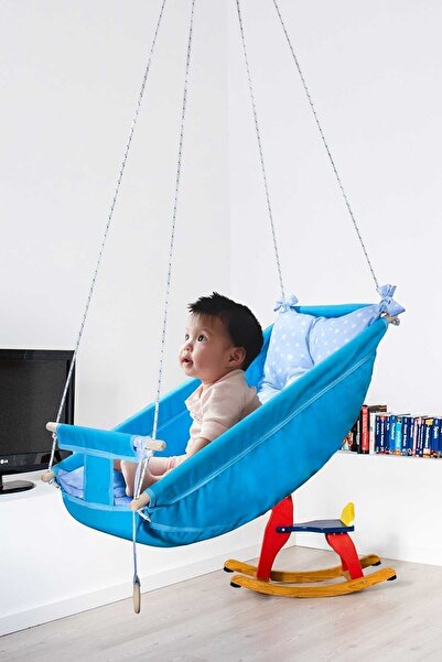 Bundera Kids Mavi Bebek Uyku Salıncağı, Ahşap Hamak Beşik Bebek Ve Çocuk Odaları Için Ideal Salıncak