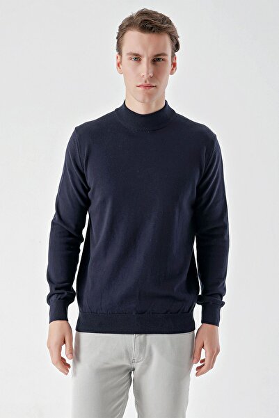 Morven Tricotaj pentru bărbați, albastru marin, de bază, cu jumătate de gât ț...