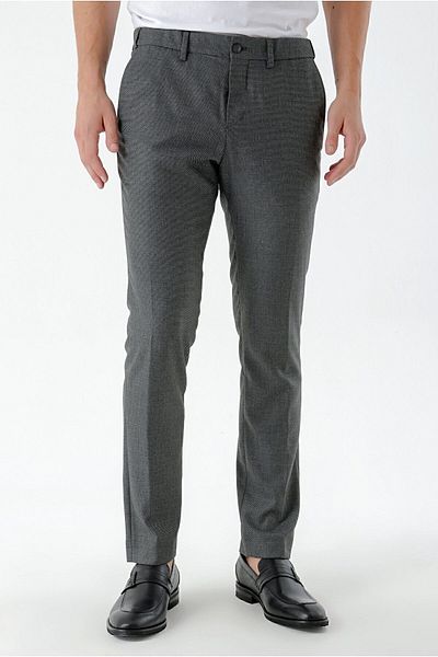 Morven Men's Black Beard Patterned Slim Fit Classic Trousers