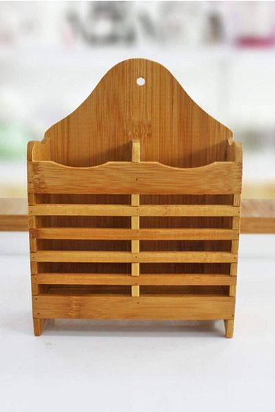 Bundera Bamboo Upright Spoon Holder - Compartmented Toothbrush Holder Bamboo Knife Fork Holder