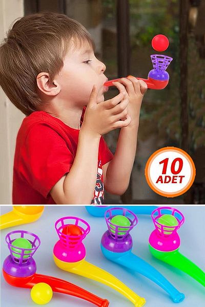Bundera 10 Pieces Saxophone Ball Blowing Game - Karne Gift, Educational Popit Straw, Breath Ball Lift