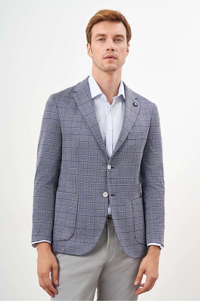 Morven Jachetă sport pentru bărbați, tricotată albastră, slim fit, buzunar, cu guler mono