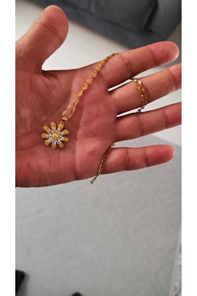 JUPİTER HOME Çelik Gold Papatya Şeklinde Taşlı Lotus Çelik Kolye 14 Şubat Sev...