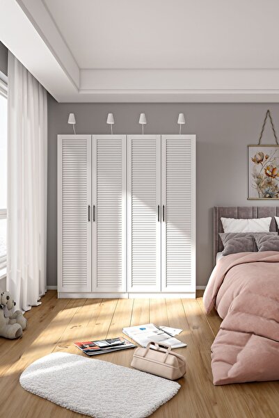 DEKOREX Mnt420-beyaz 4 Kapaklı Gardırop Panjur