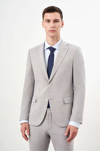 Morven Men's A. Blue Slim Fit Striped Polyviscose Suit - Mono Collar