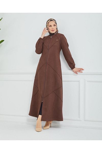 Ala Ferace Μπακλαβάς μοτίβο Scuba Suede Tan παλτό