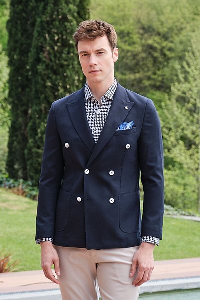 Morven Ανδρικό μπουφάν μάλλινο Navy Blue Senon με διπλό στήθος και λεπτή εφαρμογή