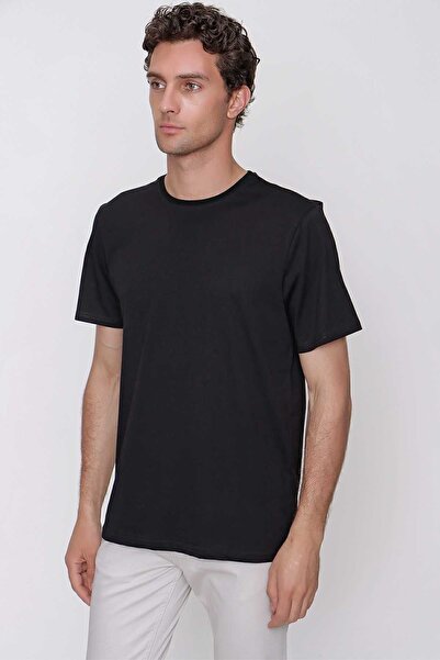 Morven Мъжка черна тениска с тесен крой и къс ръкав от 100% памук с кръгло де...