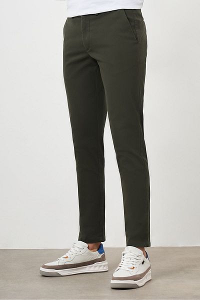 Morven Ανδρικό Χακί Καλοκαιρινό Πλισέ Slim Fit Παντελόνι Chino