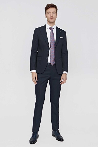 Morven Чоловічий темно-синій костюм Santos з жакардовою тканиною, вузький крій, 6 Drop