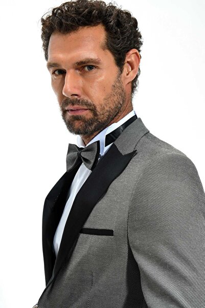 Morven Tuxedo gri Portofino Slimfit Jacquard pentru bărbați