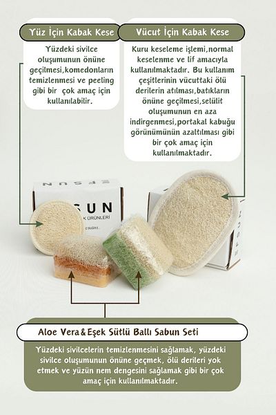 Efsun Premium Natural Pumpkin Fiber Soap Set - Bath and Facial Scrub