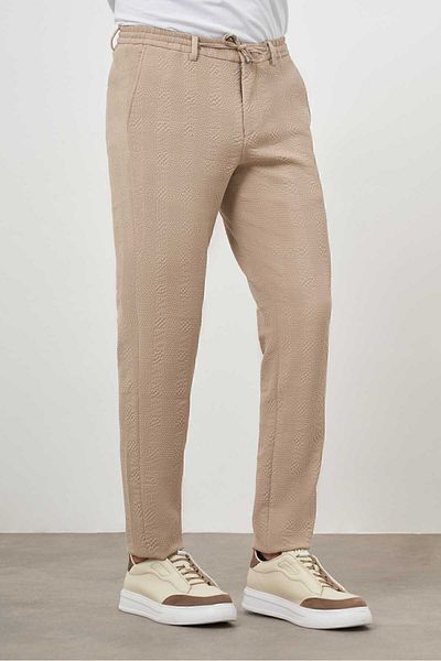 Morven Men's Beige Polyviscon Trend Drawstring Jogger Slim Fit Sports Trousers