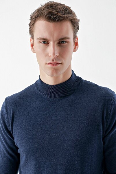 Morven Men's Indigo Basic Half Turtleneck Dynamic Fit Comfortable Cut Knitwear