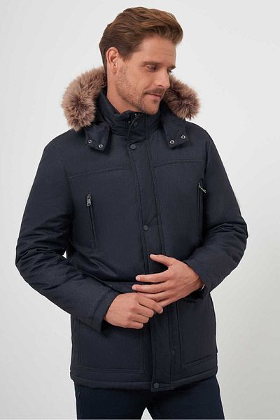 Morven Ανδρικό παλτό με κουκούλα Navy Blue Snap Dynamic Fit Relaxed Cut