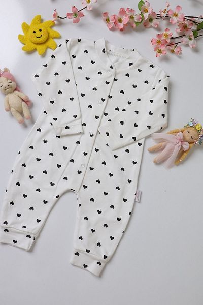 Nayinom White Heart Printed 100% Organic Cotton Baby Rompers